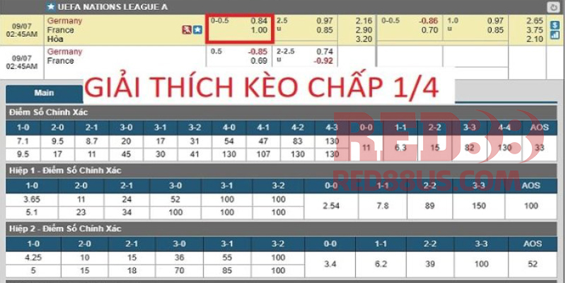 Giải thích chi tiết về kèo chấp 1/4  trái 